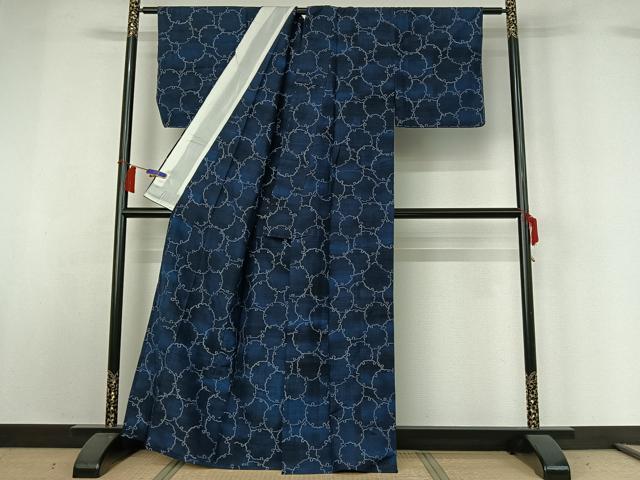 平和屋着物▽上質な紬　単衣　雪輪文　正絹　逸品　AABH5660jh
