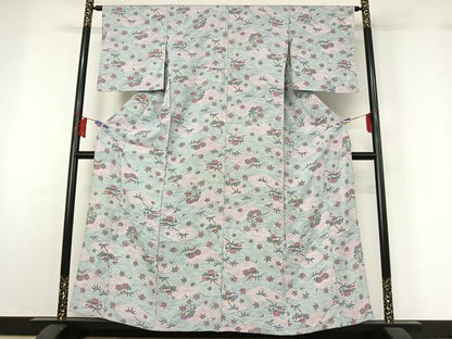 平和屋着物▽上質な小紋　単衣　草花文　やまと誂製　正絹　逸品　AABH5661jh