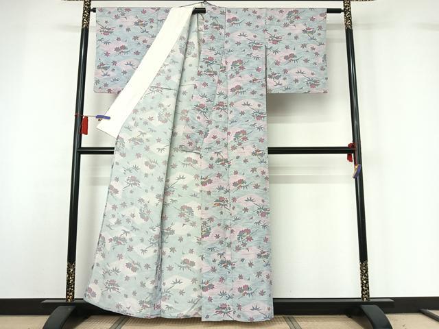 平和屋着物▽上質な小紋　単衣　草花文　やまと誂製　正絹　逸品　AABH5661jh
