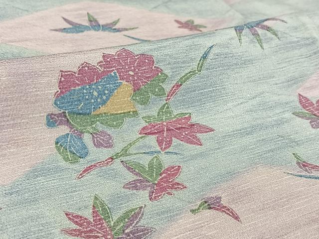 平和屋着物▽上質な小紋　単衣　草花文　やまと誂製　正絹　逸品　AABH5661jh