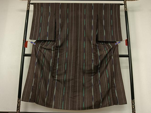 平和屋着物▽アンティーク　大正ロマン　紬　単衣　縞　正絹　逸品　AABH5662jh