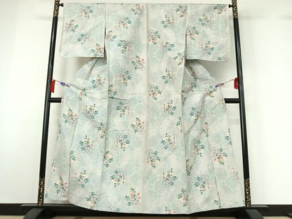 平和屋着物▽上質な紬　単衣　蜀江花文　正絹　逸品　AABH5663jh
