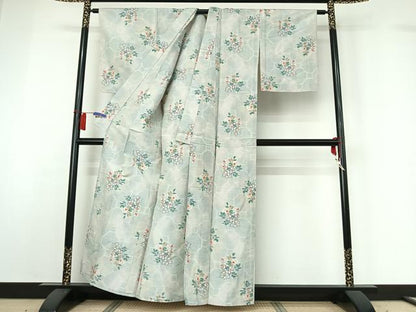 平和屋着物▽上質な紬　単衣　蜀江花文　正絹　逸品　AABH5663jh