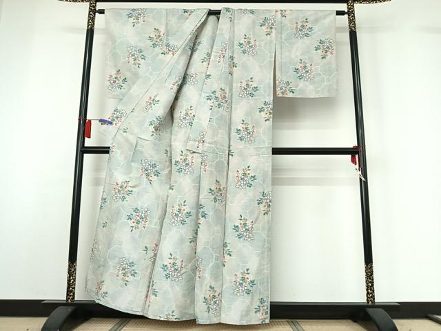 平和屋着物▽上質な紬　単衣　蜀江花文　正絹　逸品　AABH5663jh