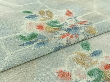 平和屋着物▽上質な紬　単衣　蜀江花文　正絹　逸品　AABH5663jh