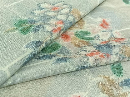 平和屋着物▽上質な紬　単衣　蜀江花文　正絹　逸品　AABH5663jh