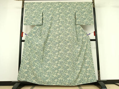 平和屋着物▽小紋　単衣　型染め　草花文　高島屋扱い　さんび謹製　洗える着物　AABH5666jh