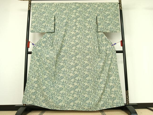 平和屋着物▽小紋　単衣　型染め　草花文　高島屋扱い　さんび謹製　洗える着物　AABH5666jh