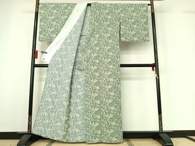 平和屋着物▽小紋　単衣　型染め　草花文　高島屋扱い　さんび謹製　洗える着物　AABH5666jh