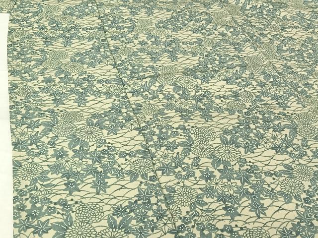 平和屋着物▽小紋　単衣　型染め　草花文　高島屋扱い　さんび謹製　洗える着物　AABH5666jh
