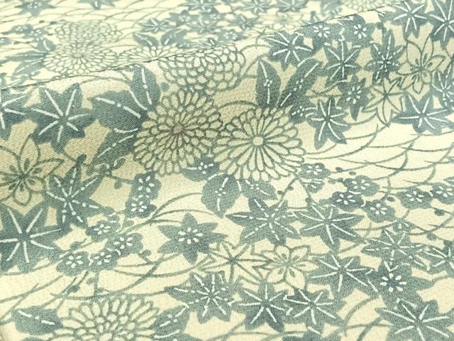 平和屋着物▽小紋　単衣　型染め　草花文　高島屋扱い　さんび謹製　洗える着物　AABH5666jh