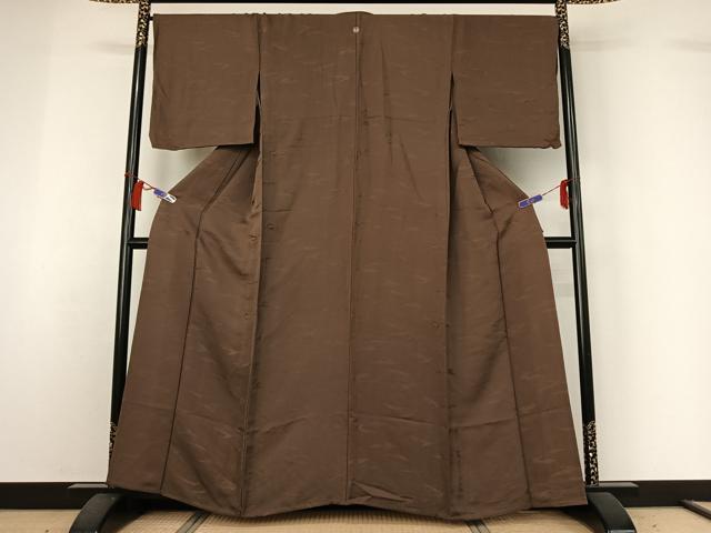 平和屋着物▽上質な色無地　単衣　立波地紋　涅色　正絹　逸品　AABH5667jh 平和屋着物▽上質な色無地 単衣 立波地紋 涅色 正絹 逸品