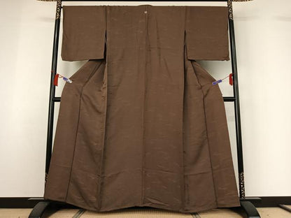 平和屋着物▽上質な色無地　単衣　立波地紋　涅色　正絹　逸品　AABH5667jh
