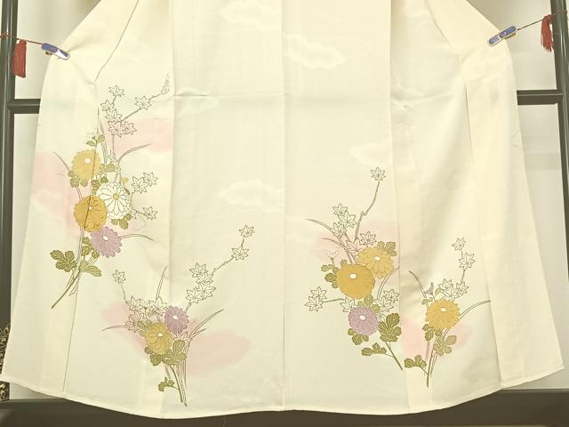 平和屋着物▽訪問着 単衣 手描き 駒刺繍 草花文 暈し染め