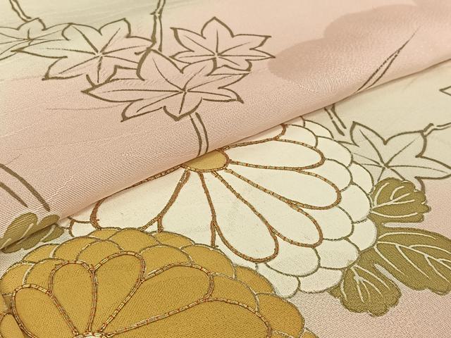 平和屋着物▽訪問着 単衣 手描き 駒刺繍 草花文 暈し染め
