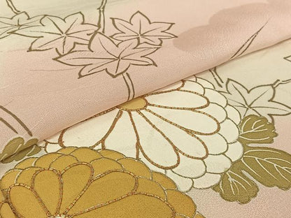 平和屋着物▽訪問着　単衣　手描き　駒刺繍　草花文　暈し染め　金彩　正絹　逸品　AABH5670jh