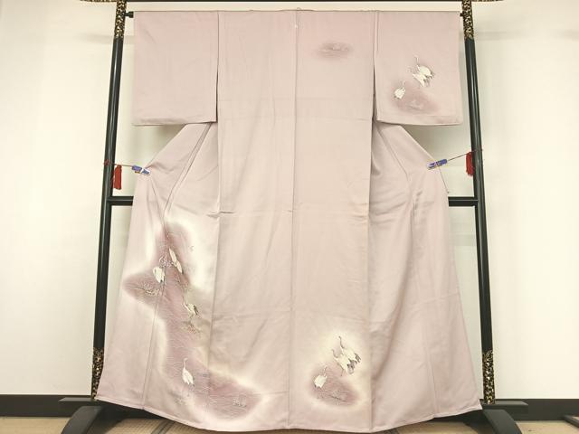 平和屋着物▽訪問着　単衣　流水文　鶴　暈し染め　金彩　正絹　逸品　AABH5671jh