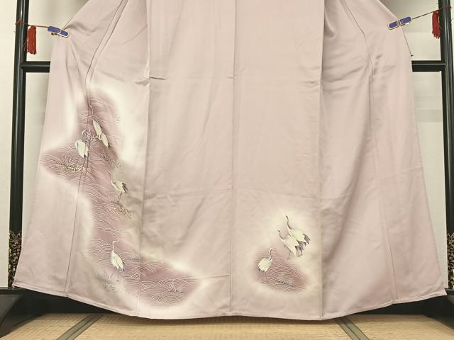 平和屋着物▽訪問着　単衣　流水文　鶴　暈し染め　金彩　正絹　逸品　AABH5671jh