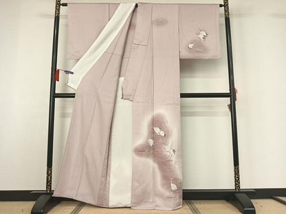平和屋着物▽訪問着　単衣　流水文　鶴　暈し染め　金彩　正絹　逸品　AABH5671jh