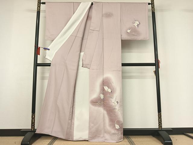 平和屋着物▽訪問着　単衣　流水文　鶴　暈し染め　金彩　正絹　逸品　AABH5671jh