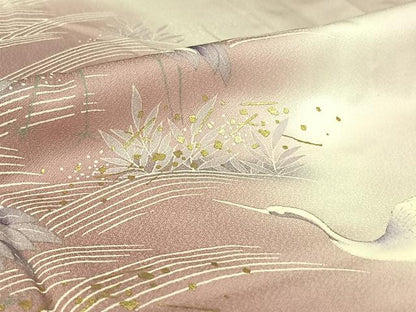 平和屋着物▽訪問着　単衣　流水文　鶴　暈し染め　金彩　正絹　逸品　AABH5671jh