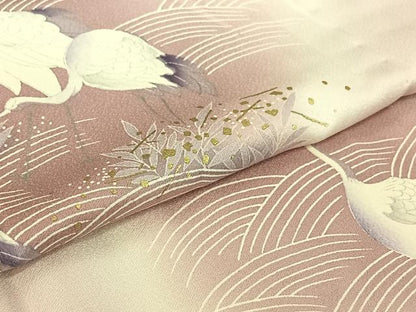 平和屋着物▽訪問着　単衣　流水文　鶴　暈し染め　金彩　正絹　逸品　AABH5671jh