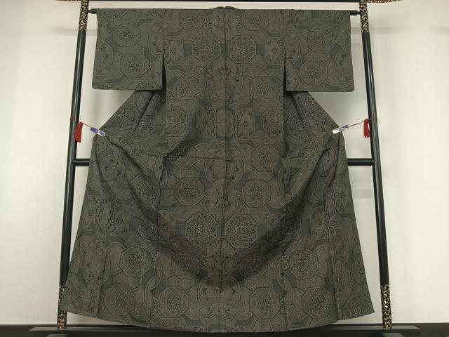 平和屋着物▽本場大島紬　単衣　7マルキ　正倉院花文　正絹　逸品　AABH5672jh 平和屋着物▽本場大島紬 単衣 7マルキ 正倉院花文 正絹