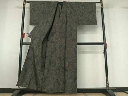 平和屋着物▽本場大島紬　単衣　7マルキ　正倉院花文　正絹　逸品　AABH5672jh