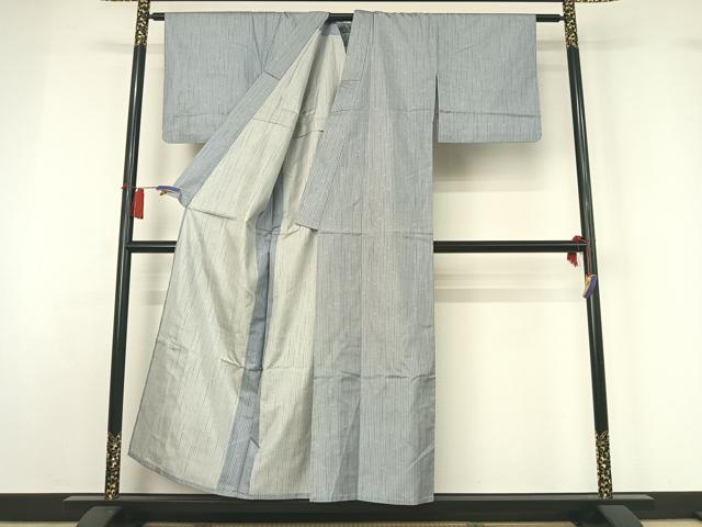 平和屋着物▽本場染大島紬　単衣　縞　正絹　逸品　AABH5673jh