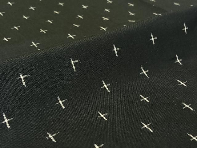 平和屋着物▽上質な紬　単衣　十字絣　黒地　正絹　逸品　AABH5674jh