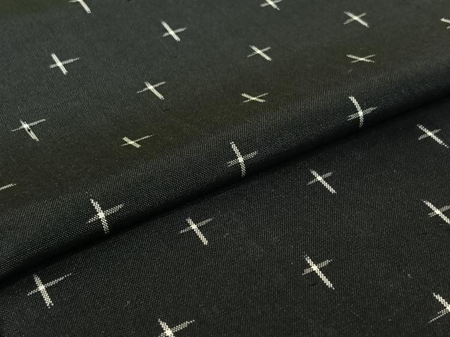 平和屋着物▽上質な紬　単衣　十字絣　黒地　正絹　逸品　AABH5674jh