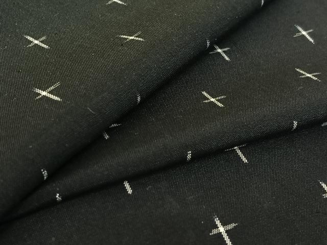 平和屋着物▽上質な紬　単衣　十字絣　黒地　正絹　逸品　AABH5674jh