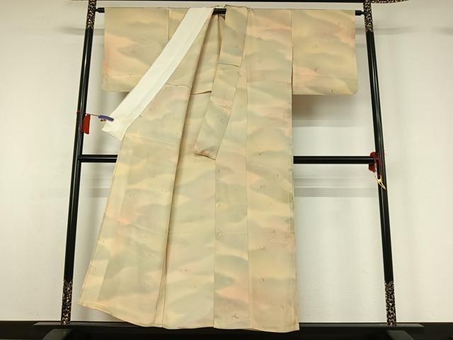 平和屋着物▽上質な小紋 単衣 地紋起こし 草花文 暈し染め 正絹 逸品 AABH5676jh
