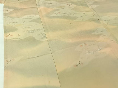 平和屋着物▽上質な小紋 単衣 地紋起こし 草花文 暈し染め 正絹 逸品 AABH5676jh