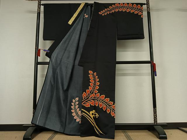 平和屋着物▽訪問着　単衣　立波花文　黒地　AABH5678jh 平和屋着物▽訪問着 単衣 立波花文 黒地 AABH5678jh