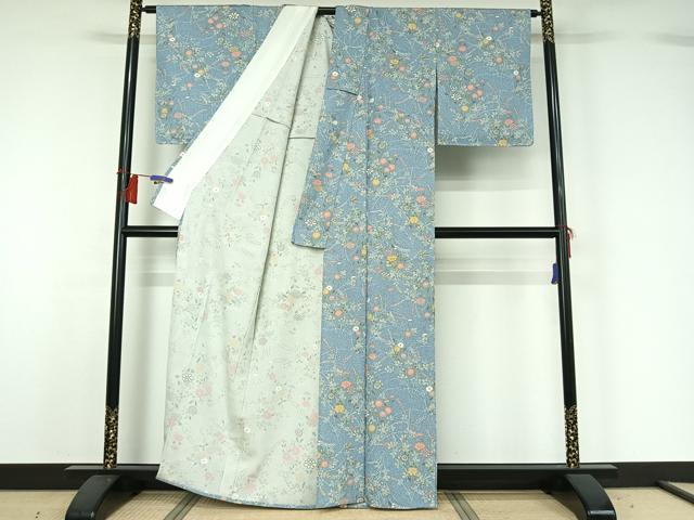 平和屋着物▽上質な小紋　単衣　草花文　金彩　正絹　逸品　AABH5679jh