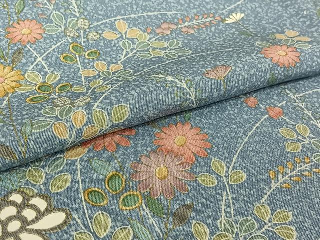 平和屋着物▽上質な小紋　単衣　草花文　金彩　正絹　逸品　AABH5679jh