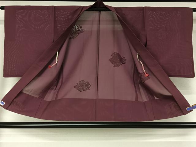 平和屋着物▽羽織　スリーシーズン　春夏秋　塵除け　風景花文　浅蘇芳色　正絹　逸品　AABH5680jh