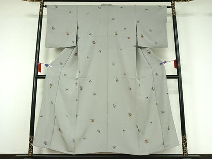 平和屋着物▽上質な小紋　単衣　宝尽くし花鳥文　金彩　正絹　逸品　AABH5682jh