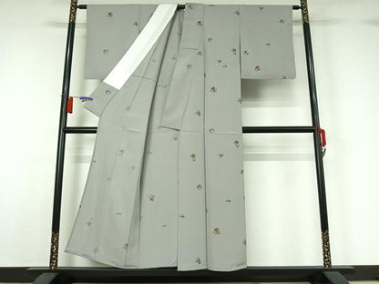 平和屋着物▽上質な小紋　単衣　宝尽くし花鳥文　金彩　正絹　逸品　AABH5682jh