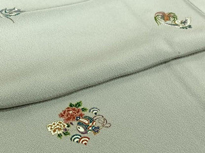 平和屋着物▽上質な小紋　単衣　宝尽くし花鳥文　金彩　正絹　逸品　AABH5682jh