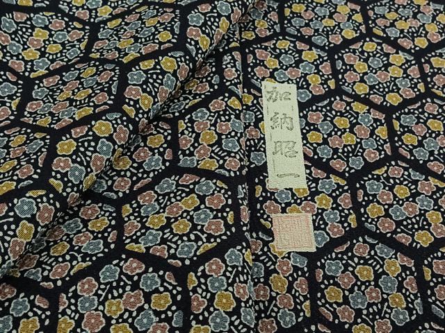 平和屋着物▽加納昭一　小紋　単衣　亀甲花文　反端付き　正絹　逸品　AABH5683jh 平和屋着物▽加納昭一 小紋 単衣 亀甲花文 反端付き 正絹