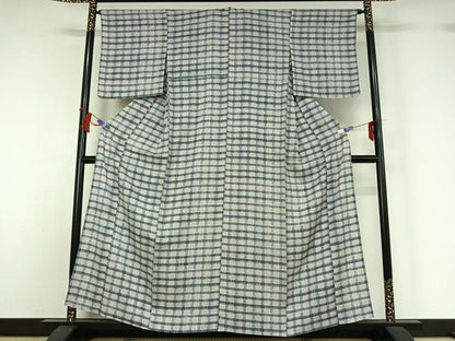 平和屋着物▽上質な小紋　単衣　格子　正絹　逸品　AABH5684jh