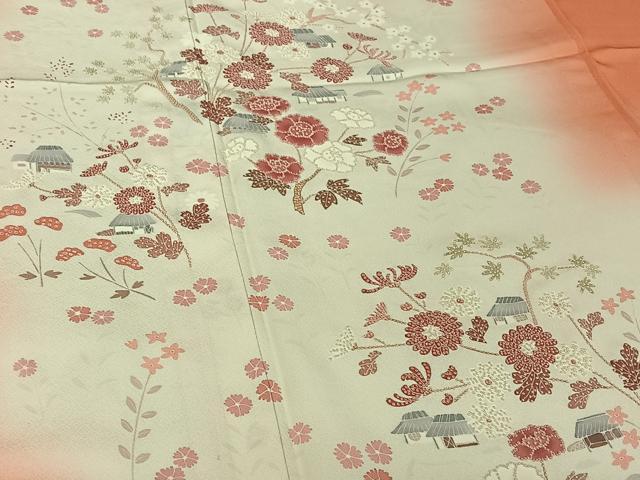 平和屋着物▽中国三大刺繍　相良刺繍　訪問着　単衣　手描き　風景花文　正絹　逸品　AABH5685jh 平和屋着物▽中国三大刺繍 相良刺繍 訪問着 単衣 手描き 風景