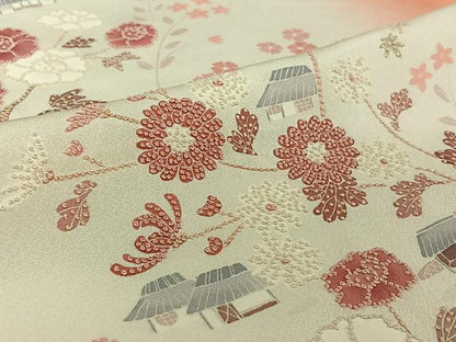 平和屋着物▽中国三大刺繍　相良刺繍　訪問着　単衣　手描き　風景花文　正絹　逸品　AABH5685jh