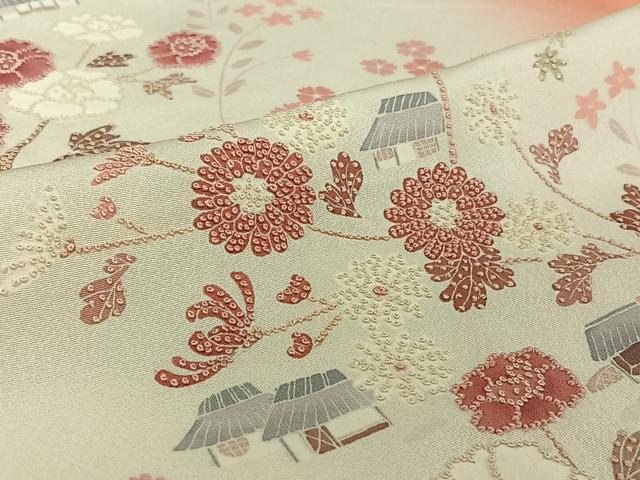 平和屋着物▽中国三大刺繍　相良刺繍　訪問着　単衣　手描き　風景花文　正絹　逸品　AABH5685jh