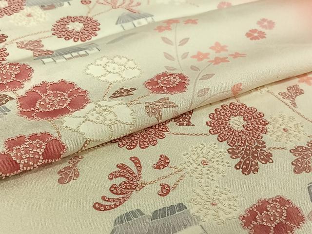 平和屋着物▽中国三大刺繍　相良刺繍　訪問着　単衣　手描き　風景花文　正絹　逸品　AABH5685jh 平和屋着物▽中国三大刺繍 相良刺繍 訪問着 単衣 手描き 風景