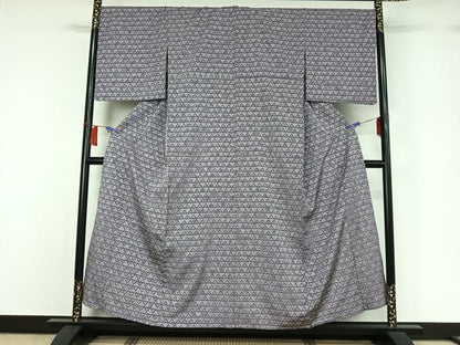 平和屋着物▽上質な小紋　単衣　お召地　草花文　正絹　逸品　AABH5686jh