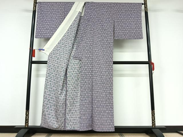 平和屋着物▽上質な小紋 単衣 お召地 草花文 正絹 逸品 AABH5686jh