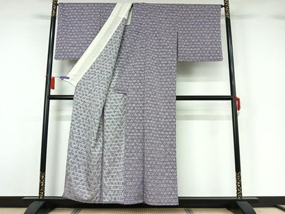 平和屋着物▽上質な小紋　単衣　お召地　草花文　正絹　逸品　AABH5686jh